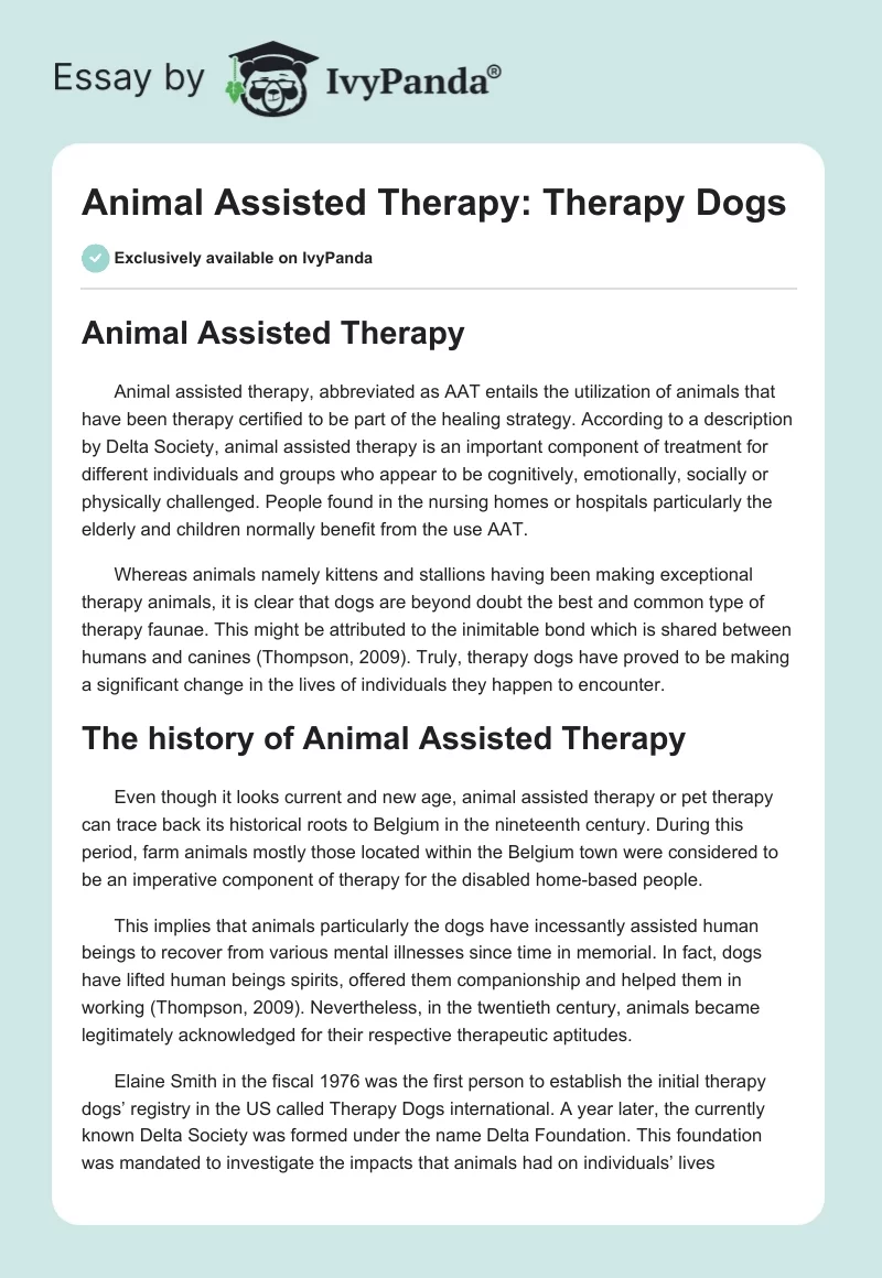Animal Assisted Therapy: Therapy Dogs. Page 1