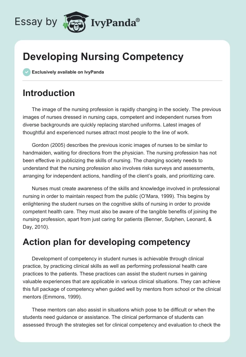 Developing Nursing Competency. Page 1