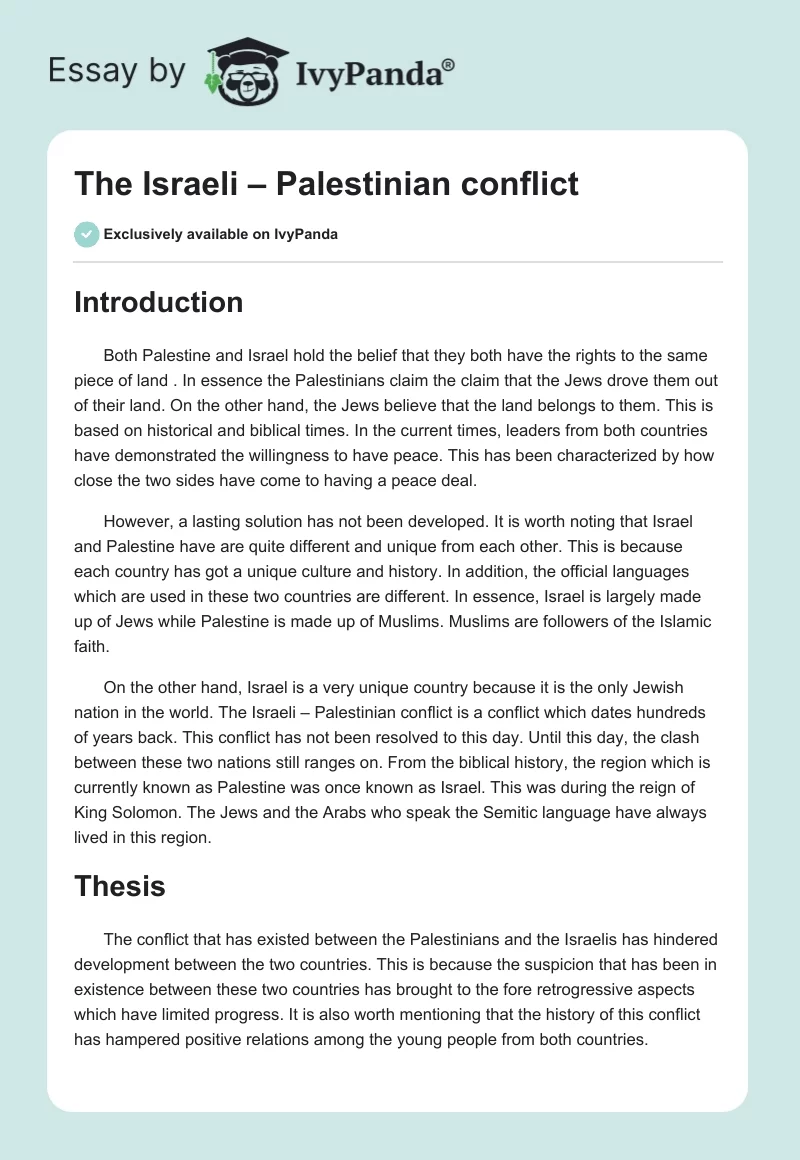 The Israeli – Palestinian Conflict. Page 1