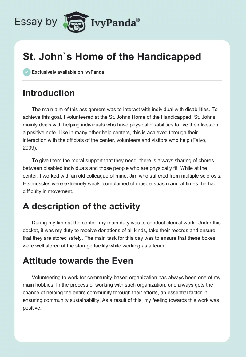 St. John's Home of the Handicapped. Page 1