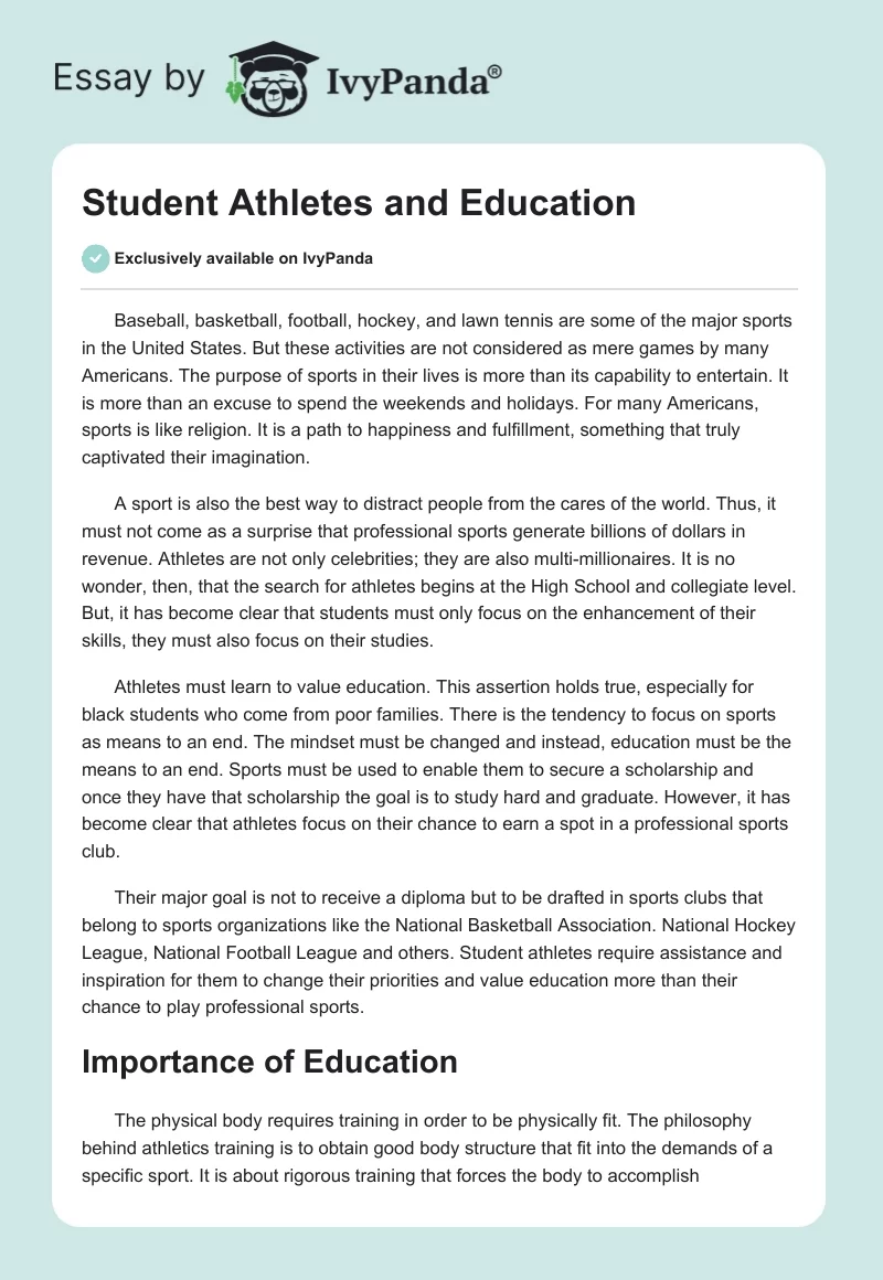 Student Athletes and Education. Page 1