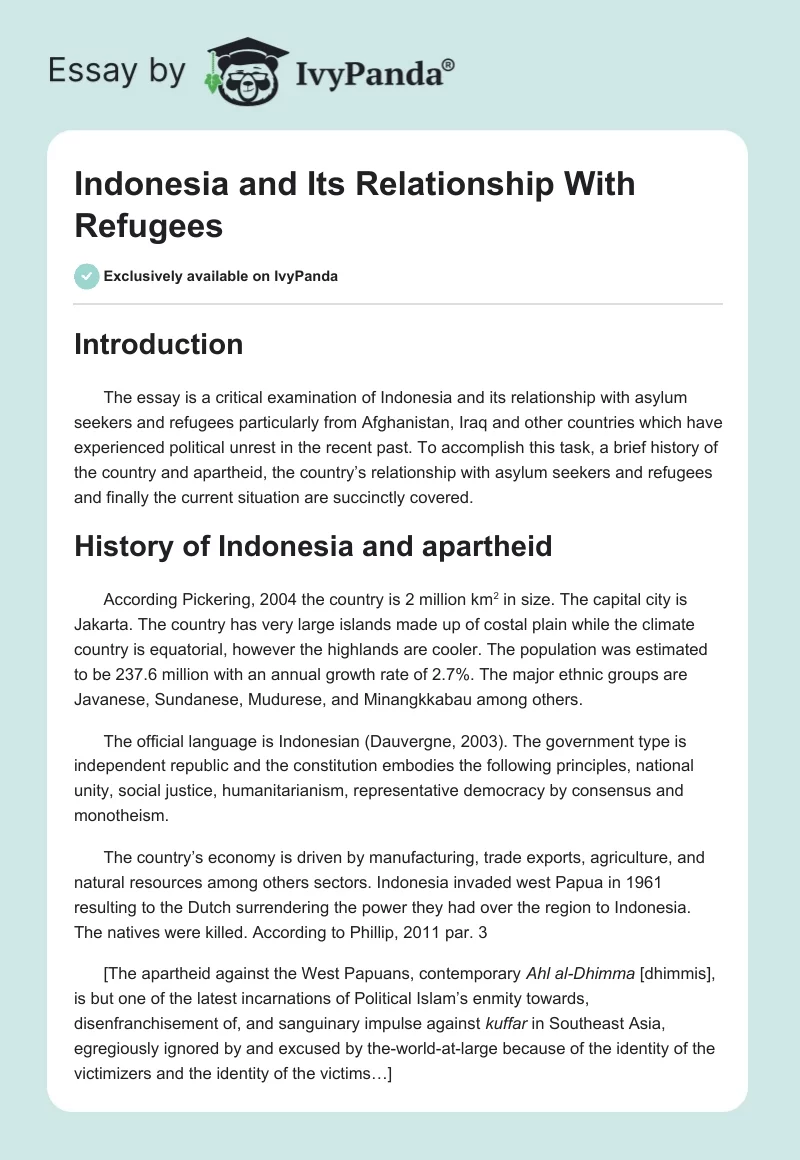 Indonesia and Its Relationship With Refugees. Page 1