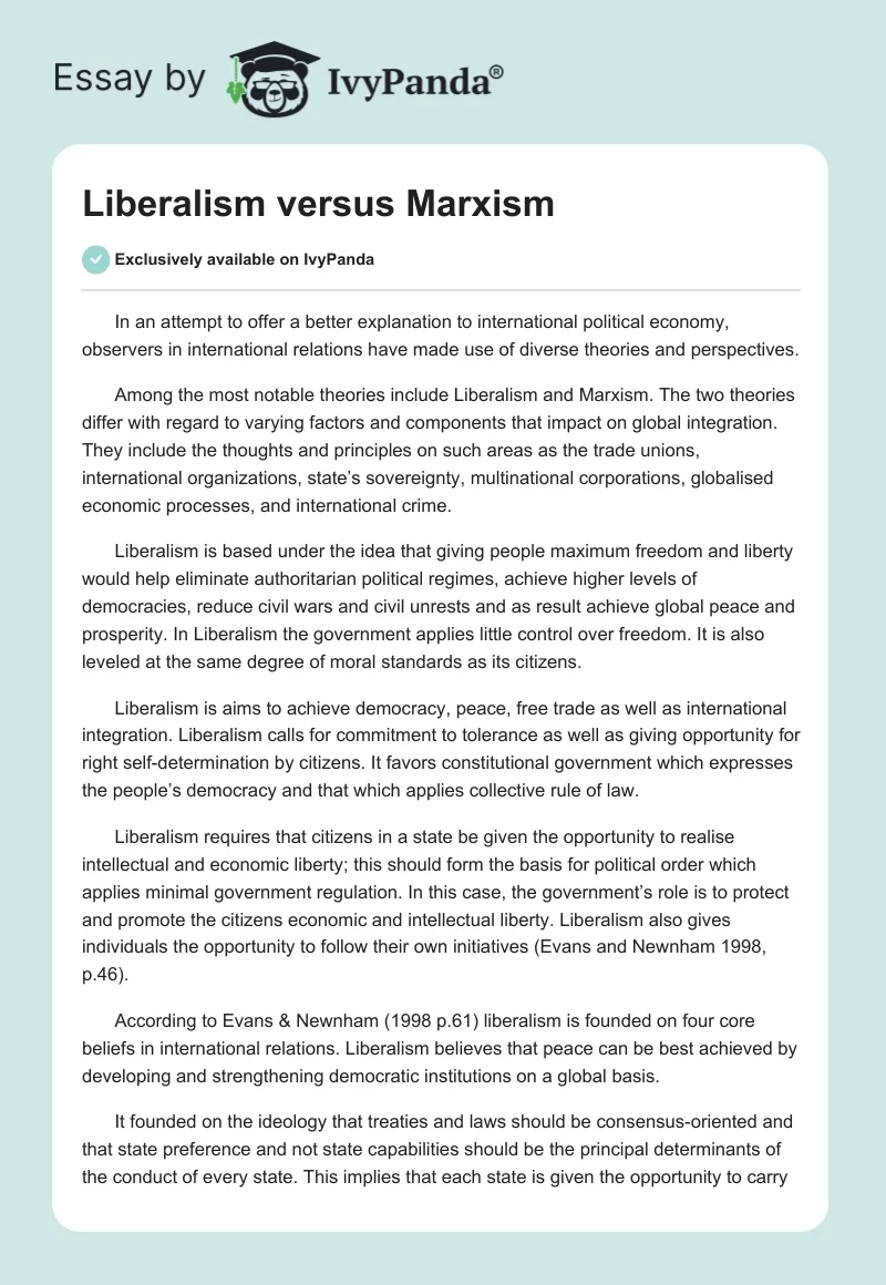 Liberalism versus Marxism. Page 1