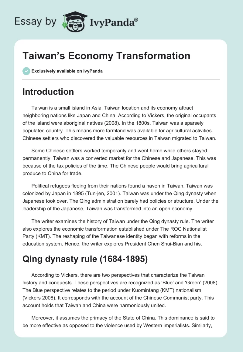 Taiwan’s Economy Transformation. Page 1