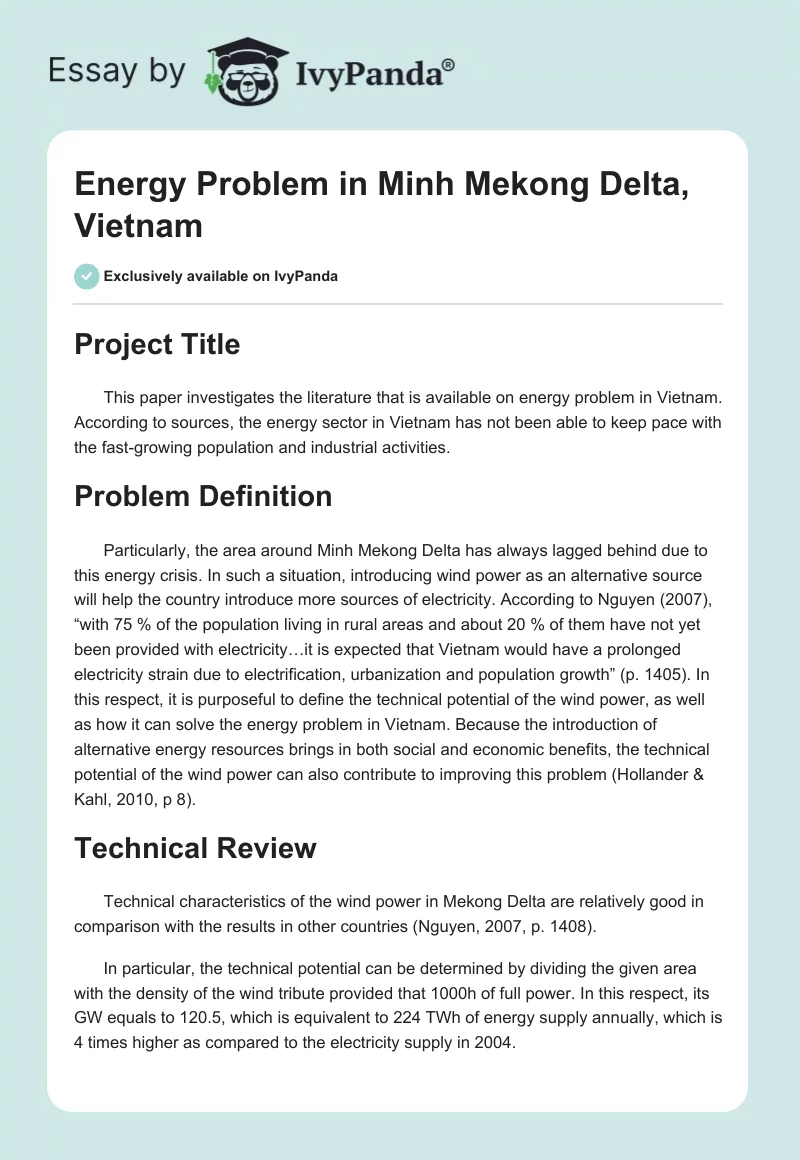 Energy Problem in Minh Mekong Delta, Vietnam. Page 1