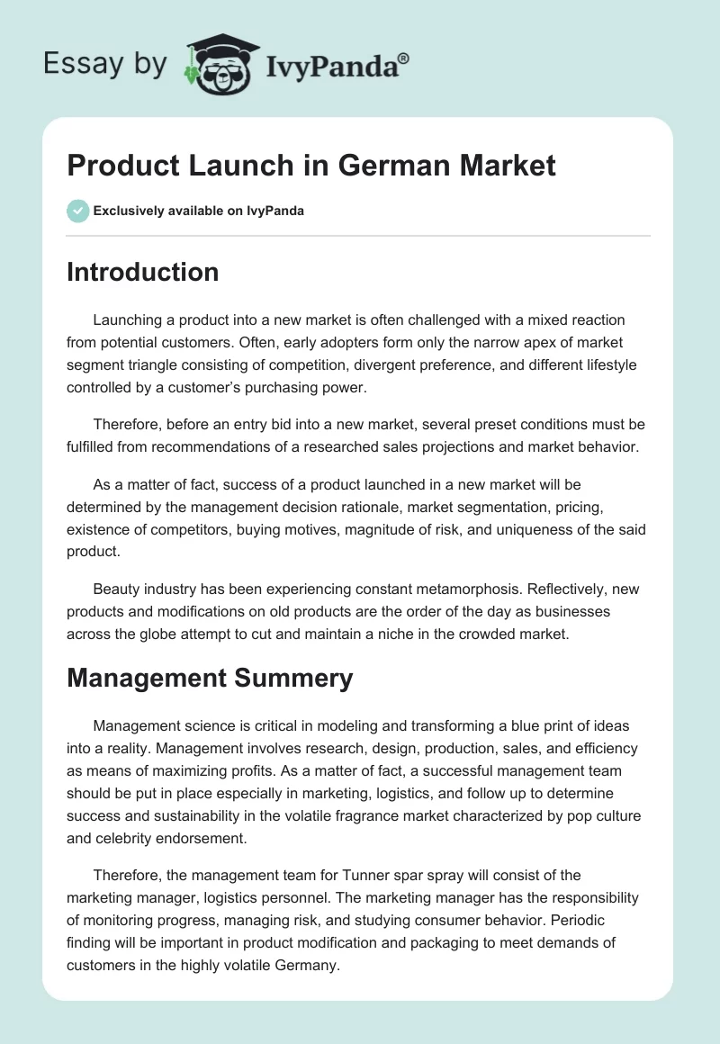 Product Launch in German Market. Page 1
