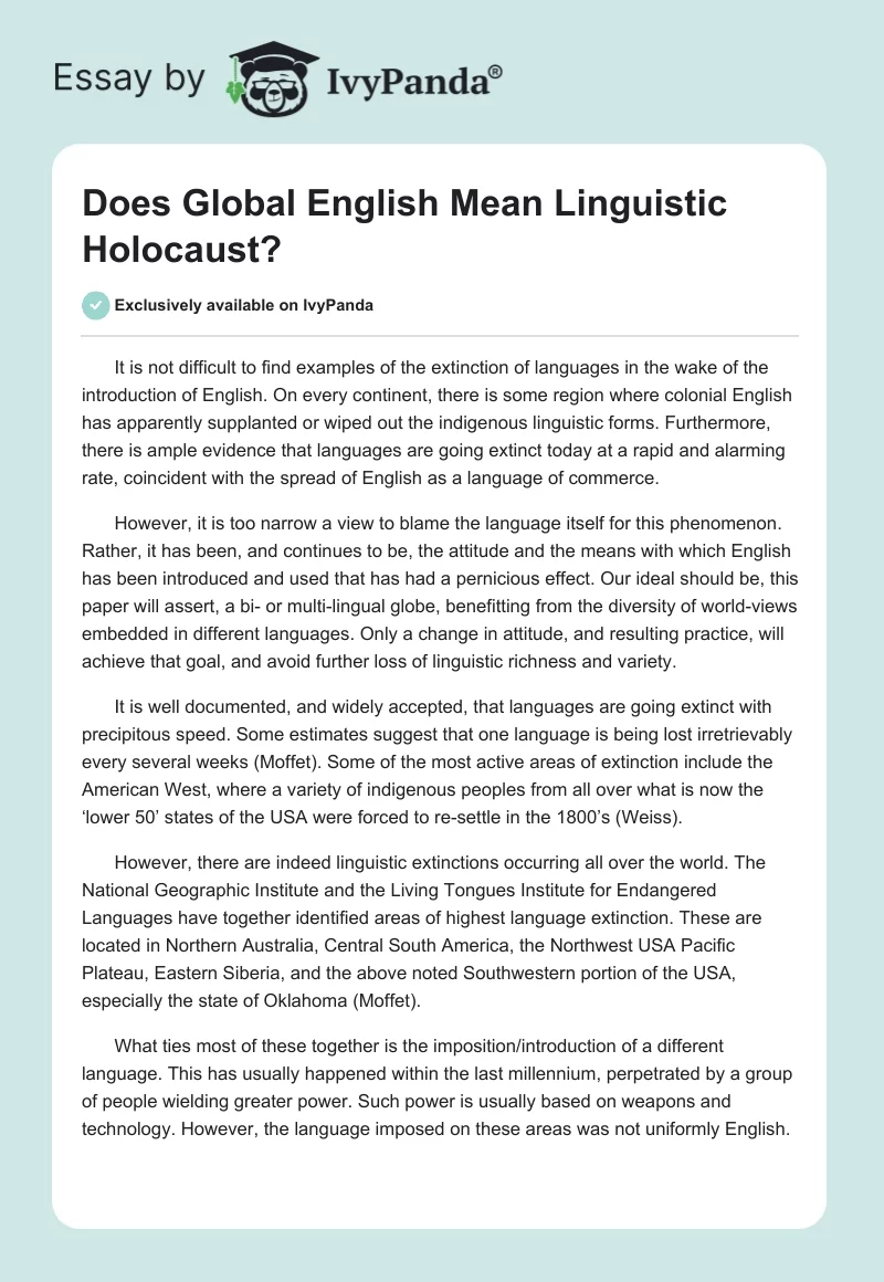 Does Global English Mean Linguistic Holocaust?. Page 1