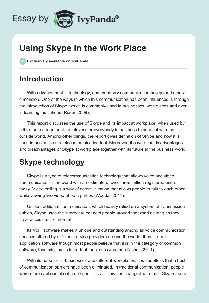 Using Skype in the Work Place. Page 1