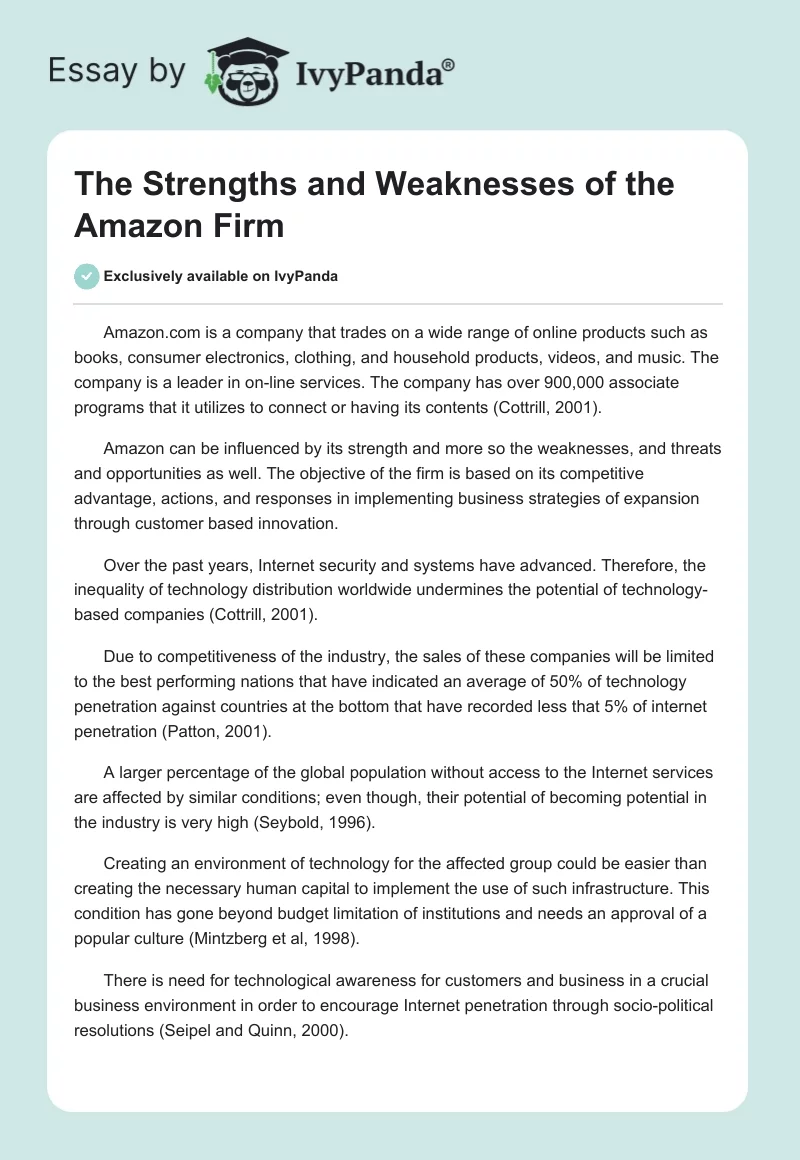 The Strengths and Weaknesses of the Amazon Firm. Page 1