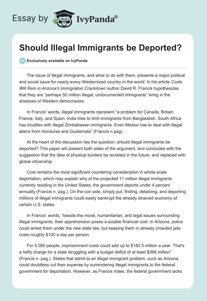 Should Illegal Immigrants be Deported?. Page 1