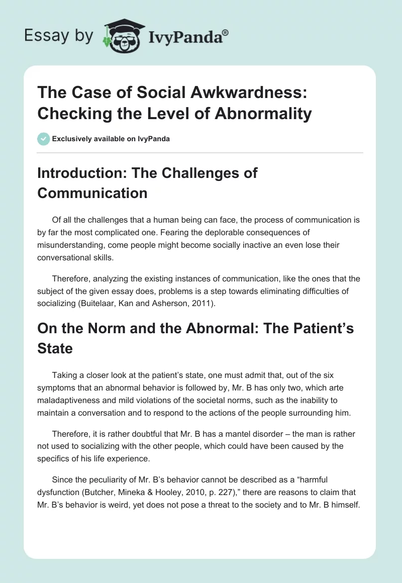 The Case of Social Awkwardness: Checking the Level of Abnormality. Page 1