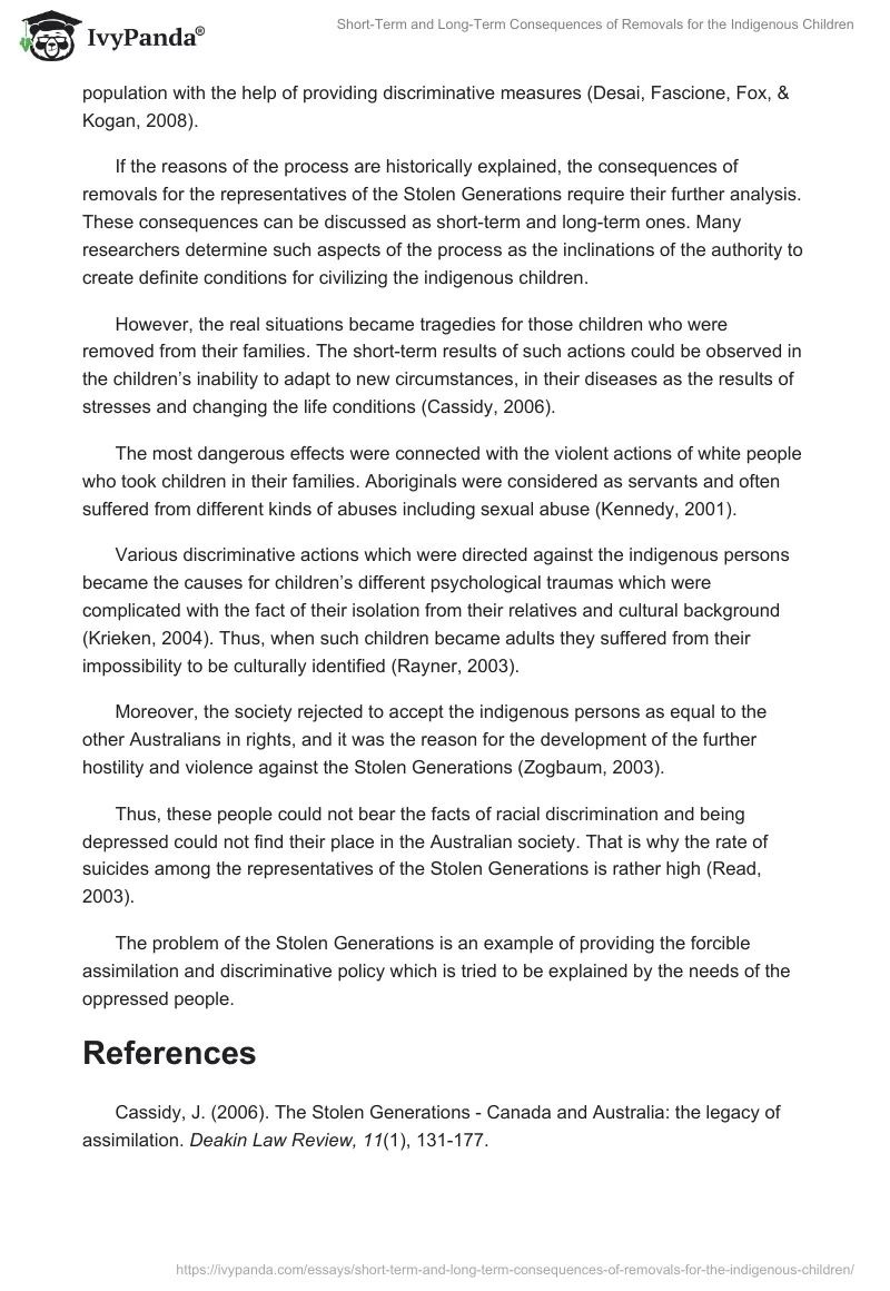 Short-Term and Long-Term Consequences of Removals for the Indigenous Children. Page 2