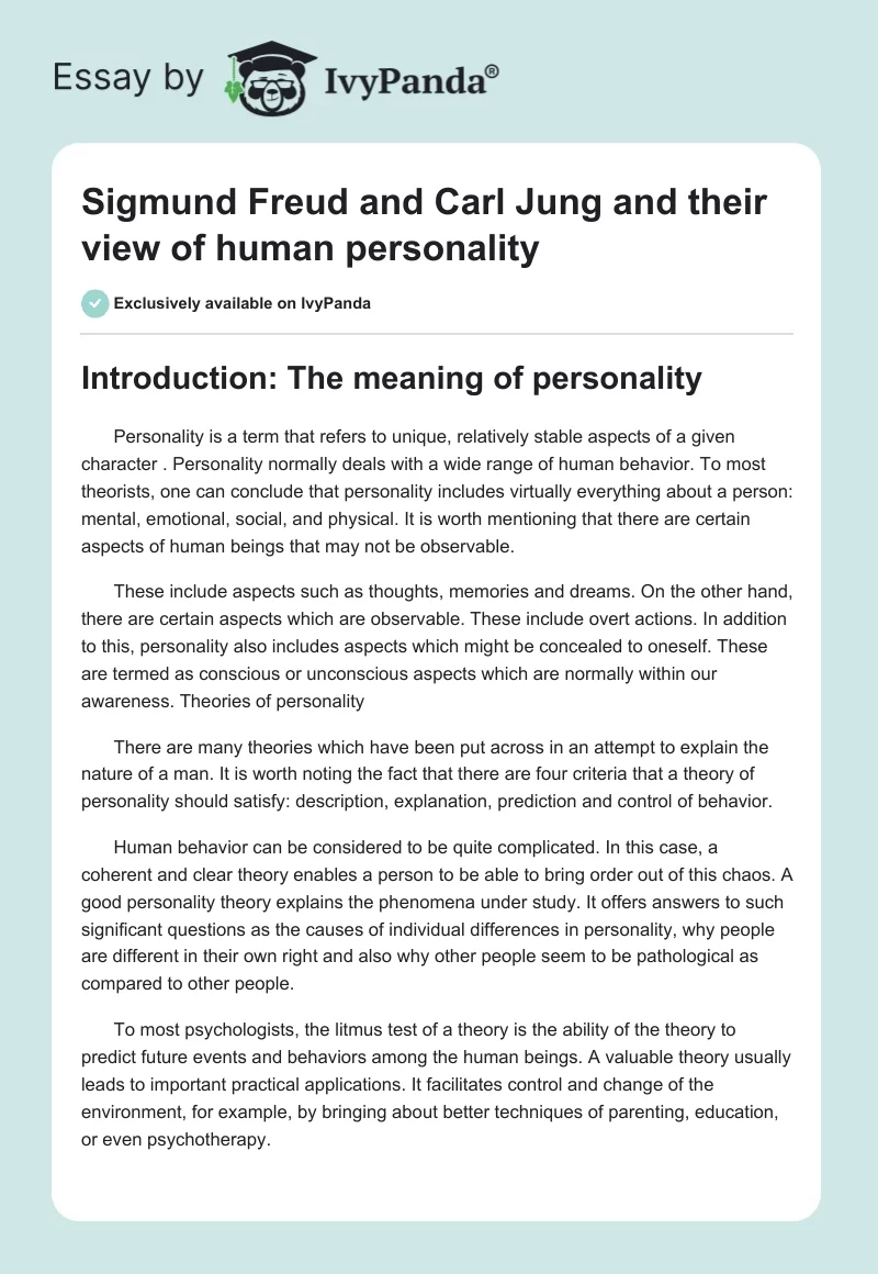 Sigmund Freud and Carl Jung and their view of human personality. Page 1