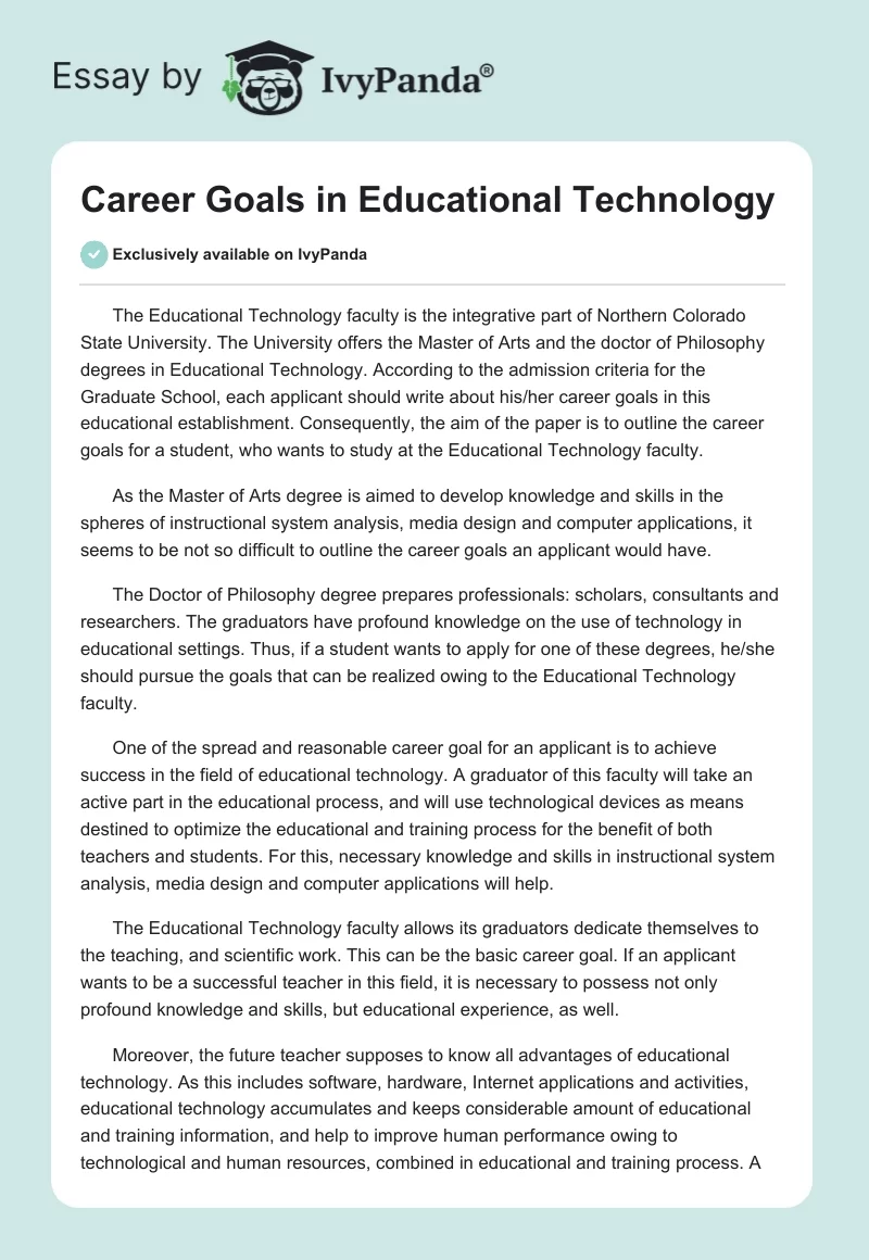 Career Goals in Educational Technology. Page 1