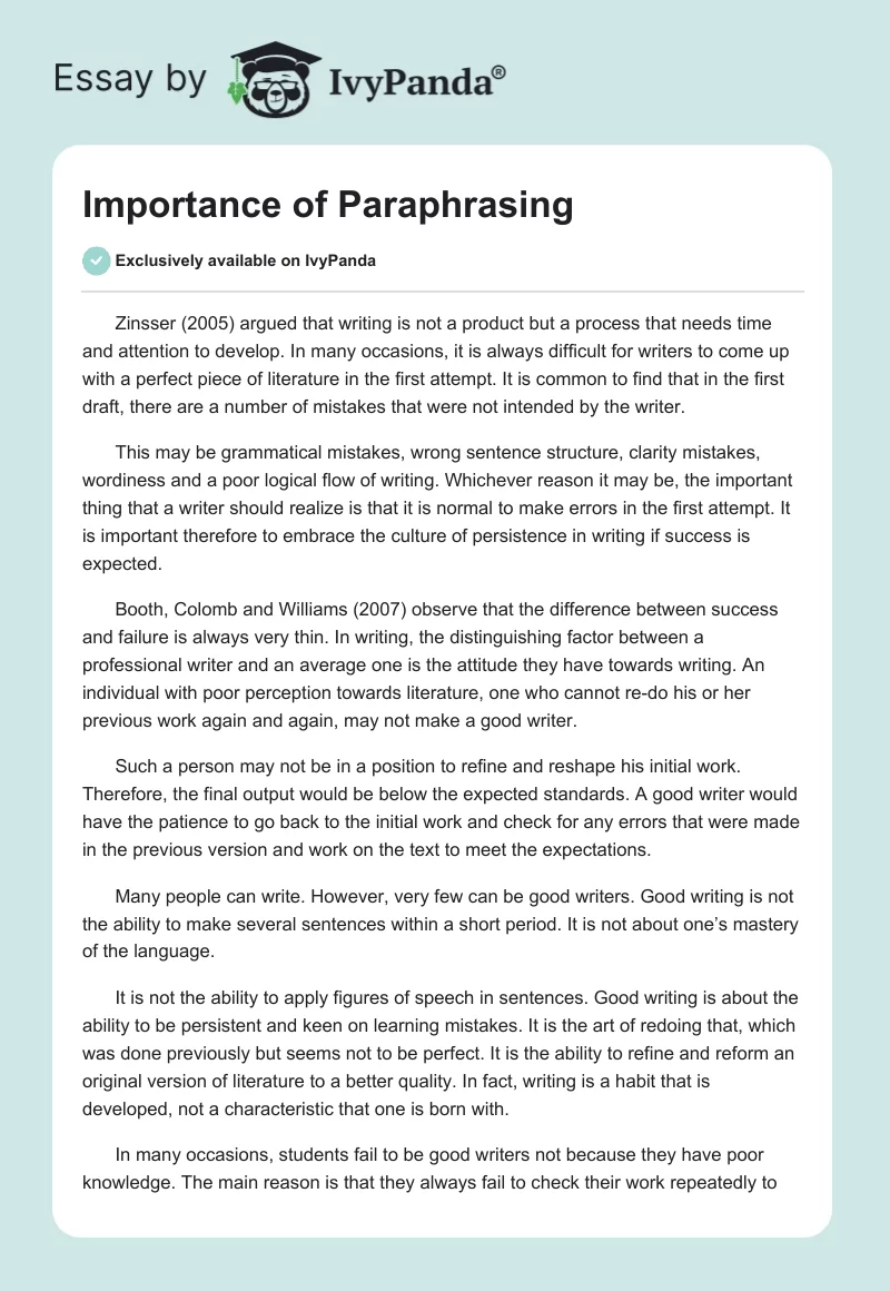 Importance of Paraphrasing. Page 1