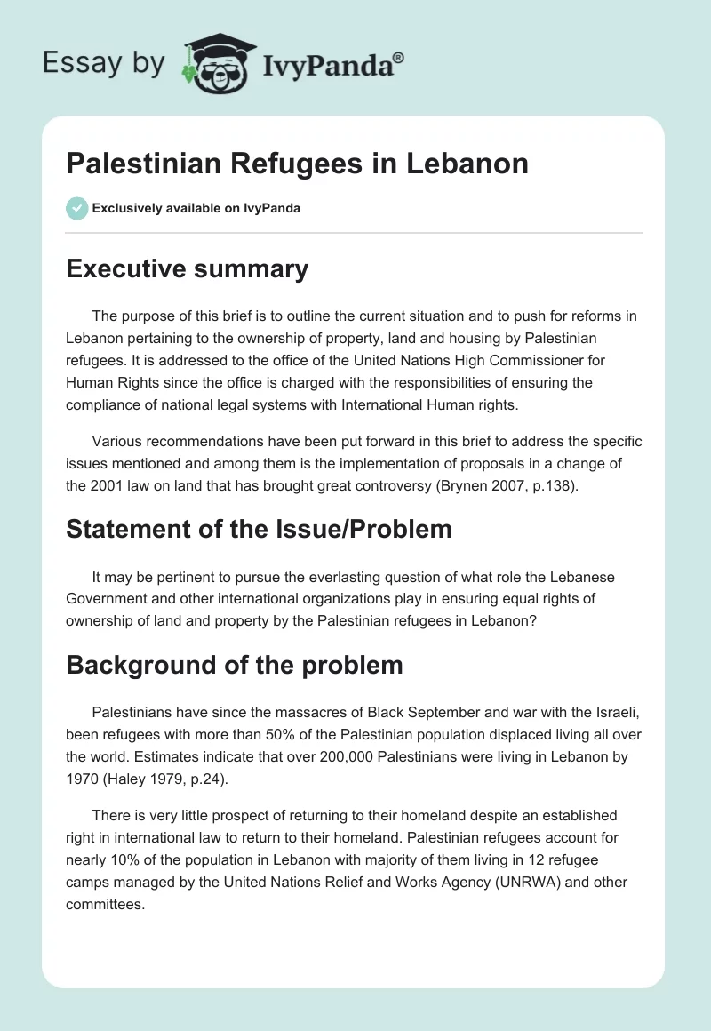 Palestinian Refugees in Lebanon. Page 1
