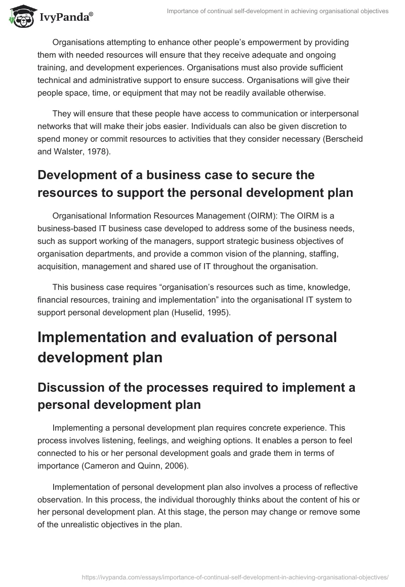Importance of continual self-development in achieving organisational objectives. Page 4