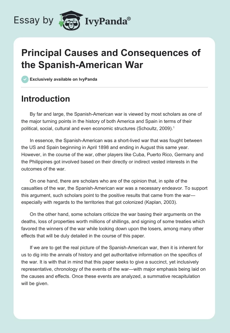 Principal Causes and Consequences of the Spanish-American War. Page 1