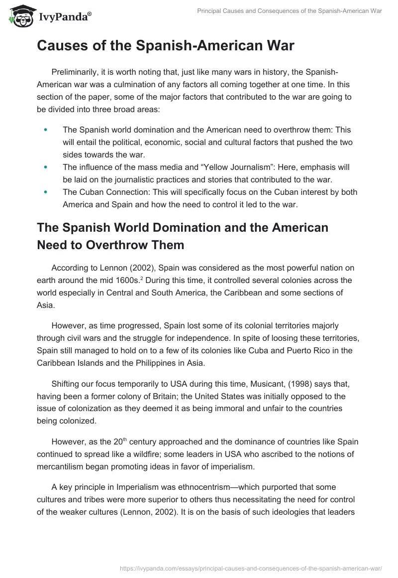 Principal Causes and Consequences of the Spanish-American War. Page 2