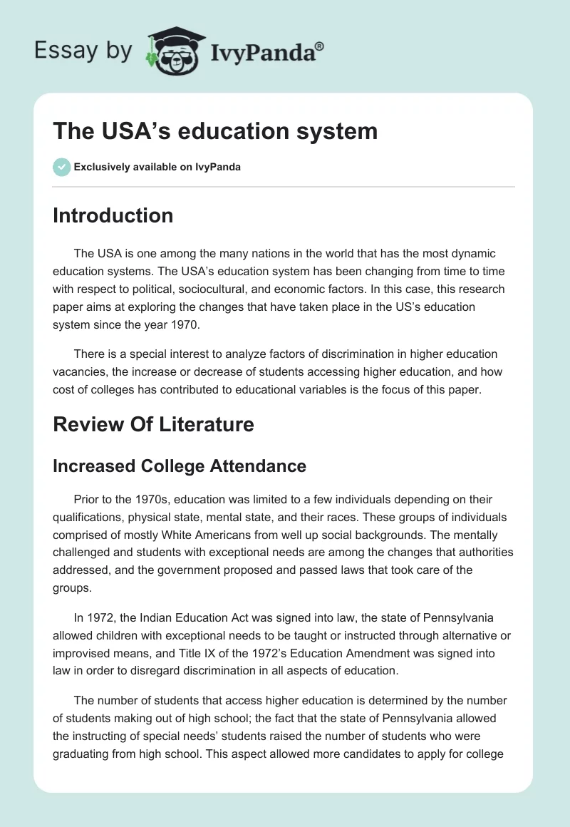 The USA’s education system. Page 1