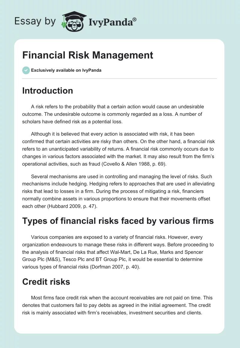 Financial Risk Management. Page 1