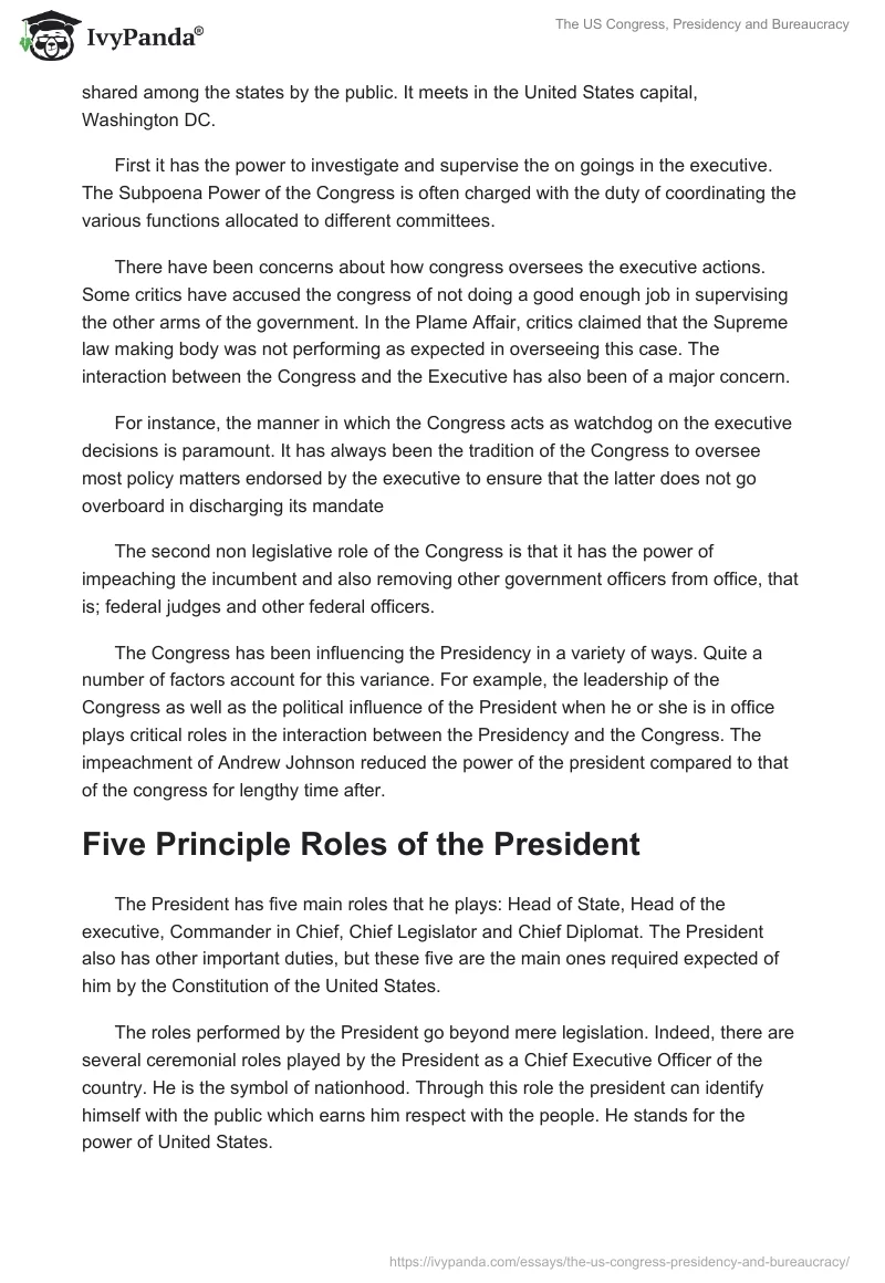 The US Congress, Presidency and Bureaucracy. Page 2