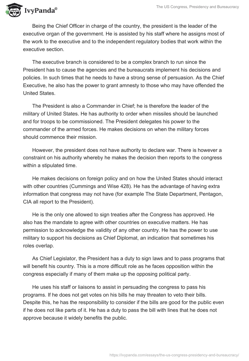 The US Congress, Presidency and Bureaucracy. Page 3