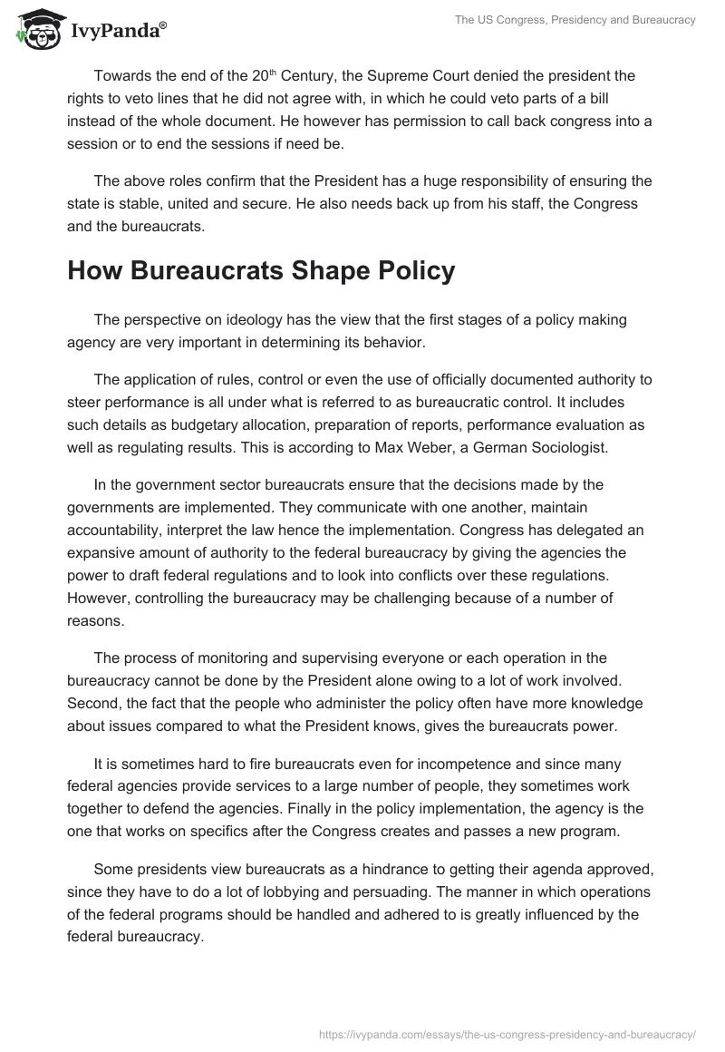 The US Congress, Presidency and Bureaucracy. Page 4