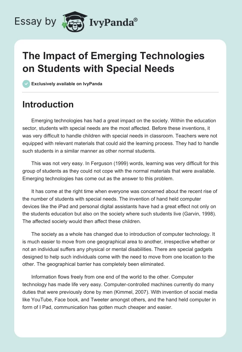 The Impact of Emerging Technologies on Students with Special Needs. Page 1
