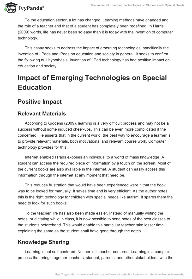 The Impact of Emerging Technologies on Students with Special Needs. Page 2