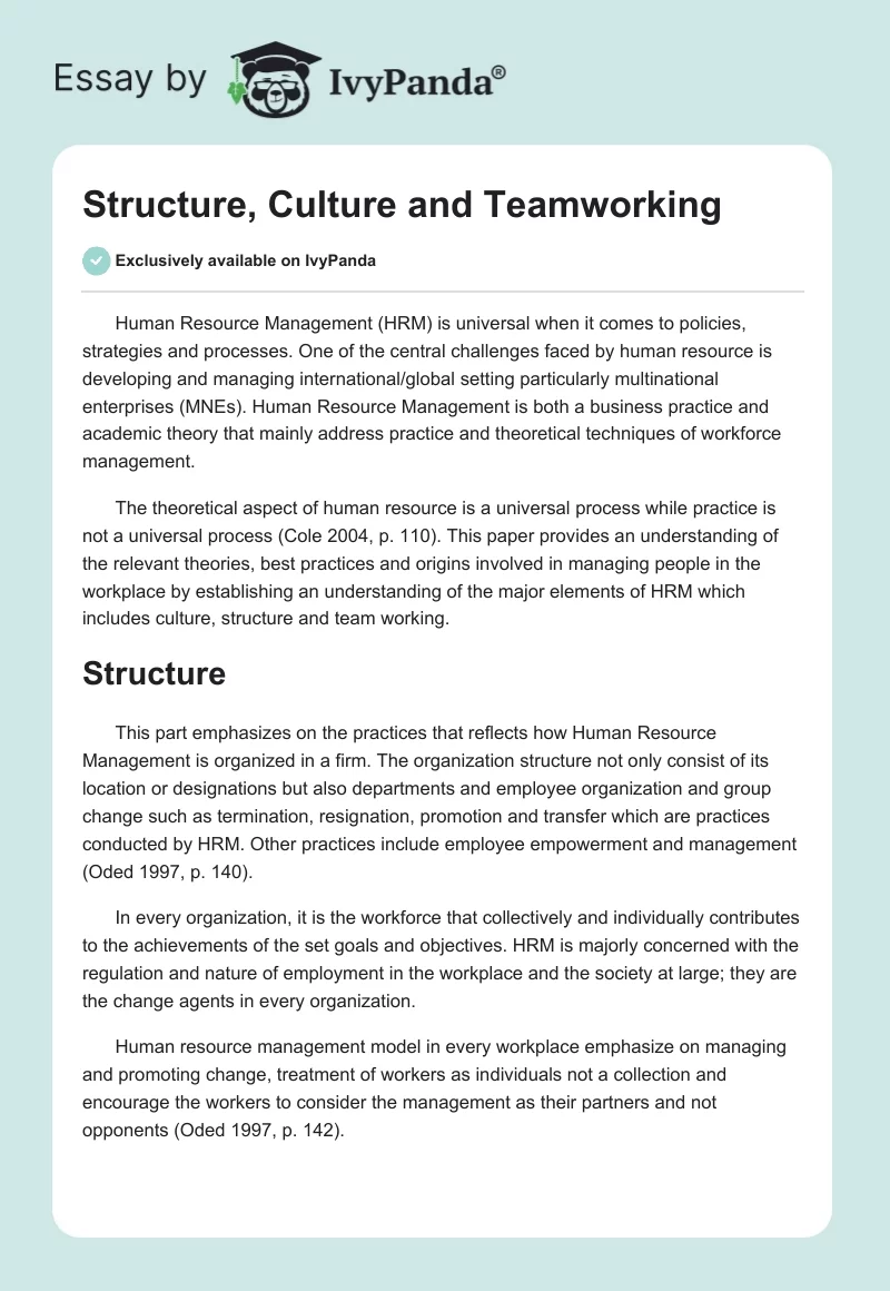 Structure, Culture and Teamworking. Page 1