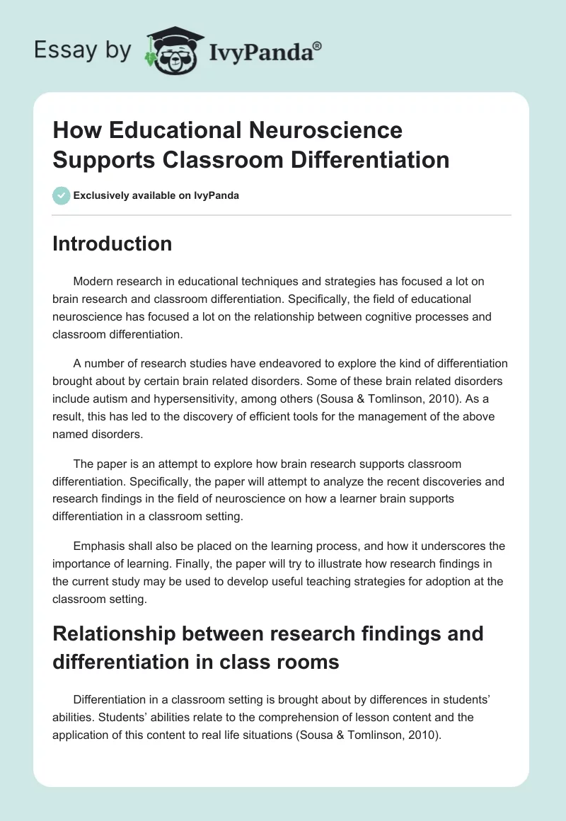 How Educational Neuroscience Supports Classroom Differentiation. Page 1