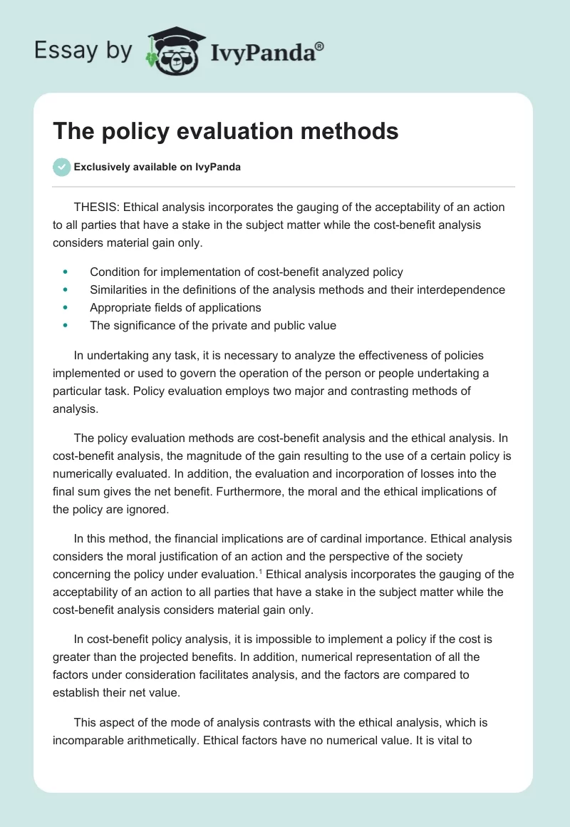 The policy evaluation methods. Page 1