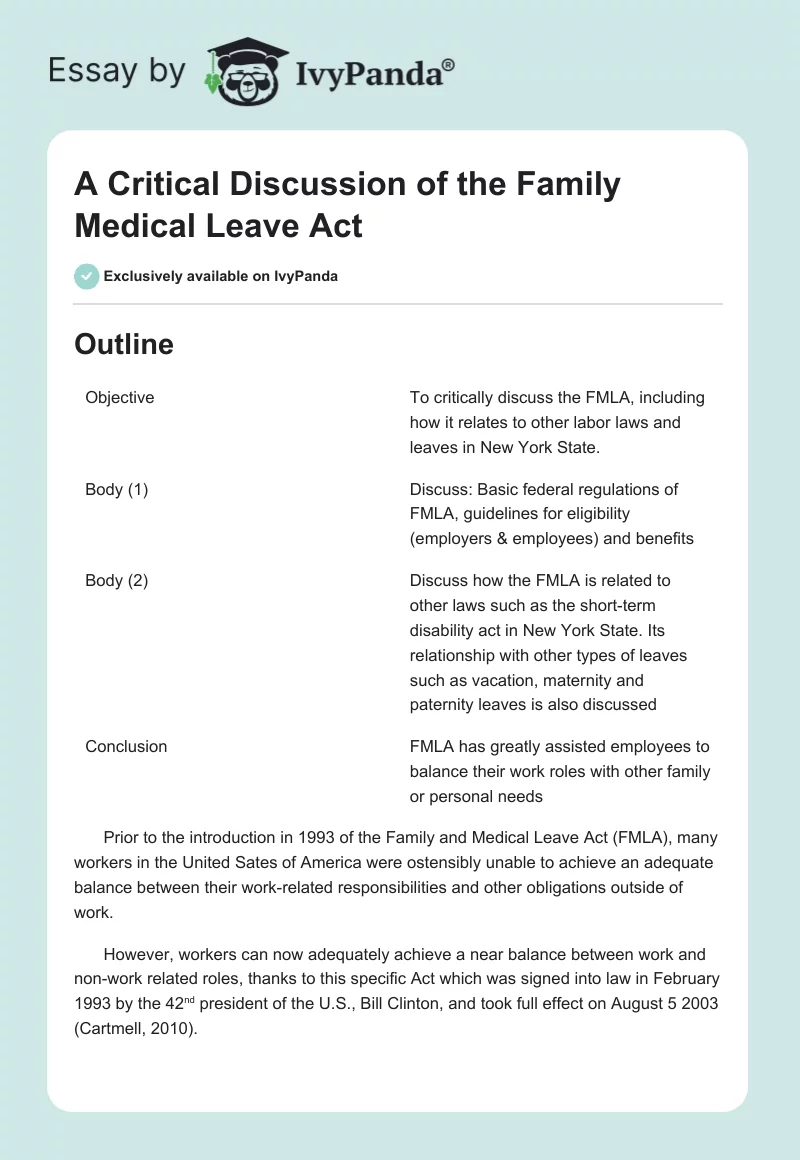 A Critical Discussion of the Family Medical Leave Act. Page 1