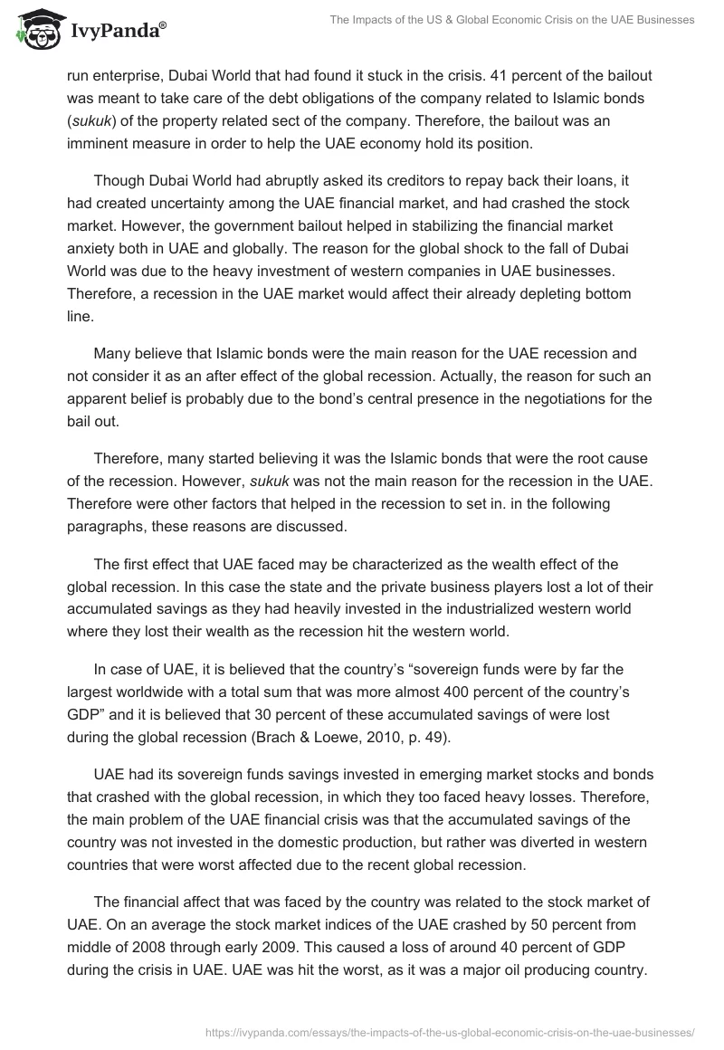 The Impacts of the US & Global Economic Crisis on the UAE Businesses. Page 3