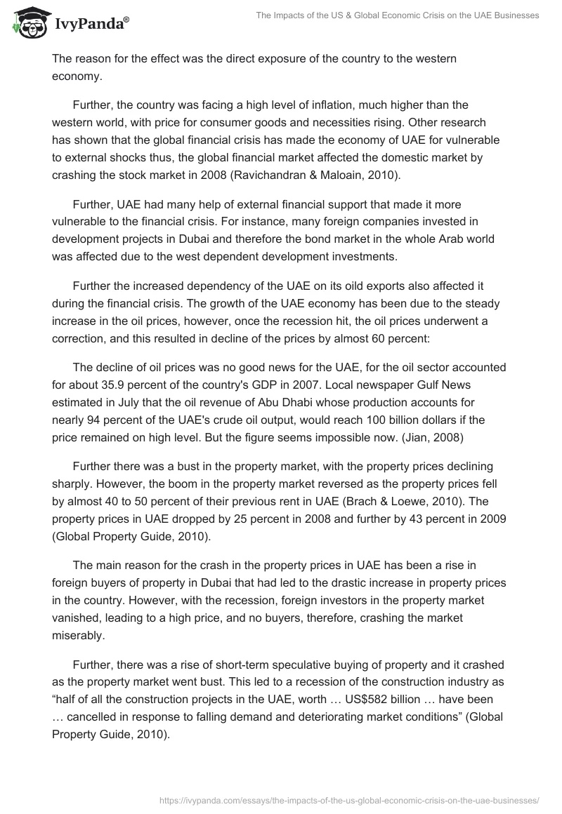 The Impacts of the US & Global Economic Crisis on the UAE Businesses. Page 4