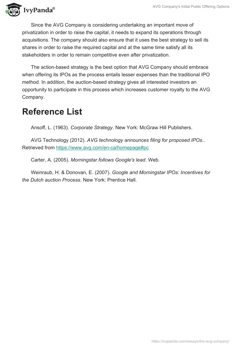 AVG Company's Initial Public Offering Options. Page 4