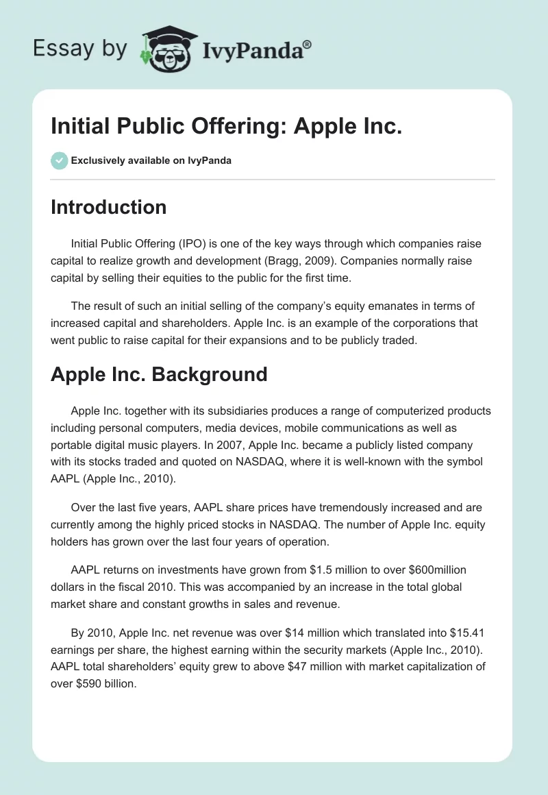 Initial Public Offering: Apple Inc.. Page 1