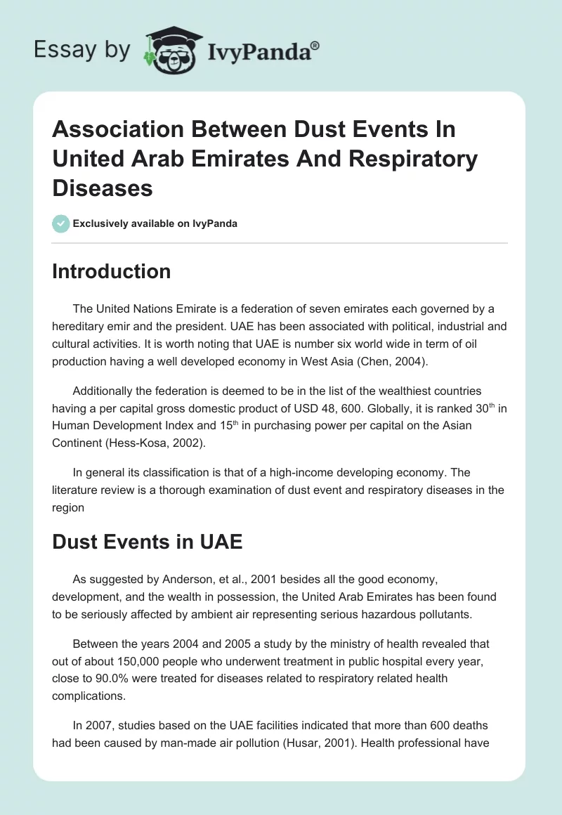 Association Between Dust Events In United Arab Emirates And Respiratory Diseases. Page 1