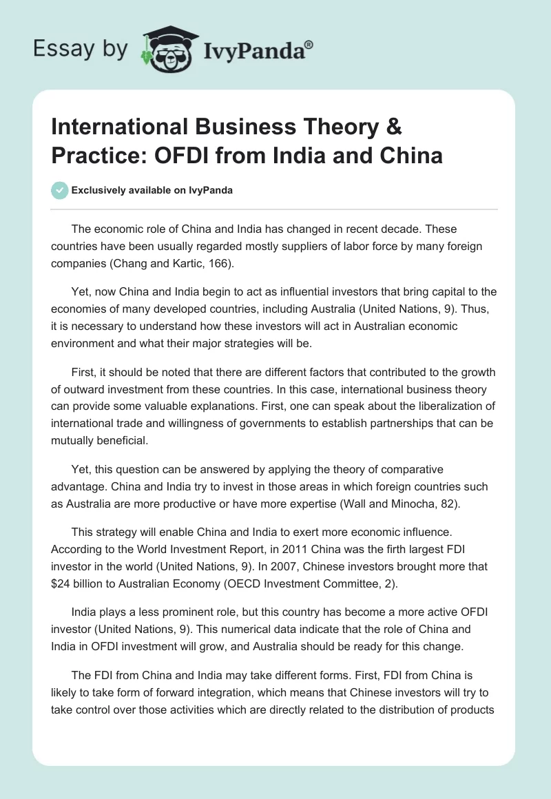 International Business Theory & Practice: OFDI from India and China. Page 1