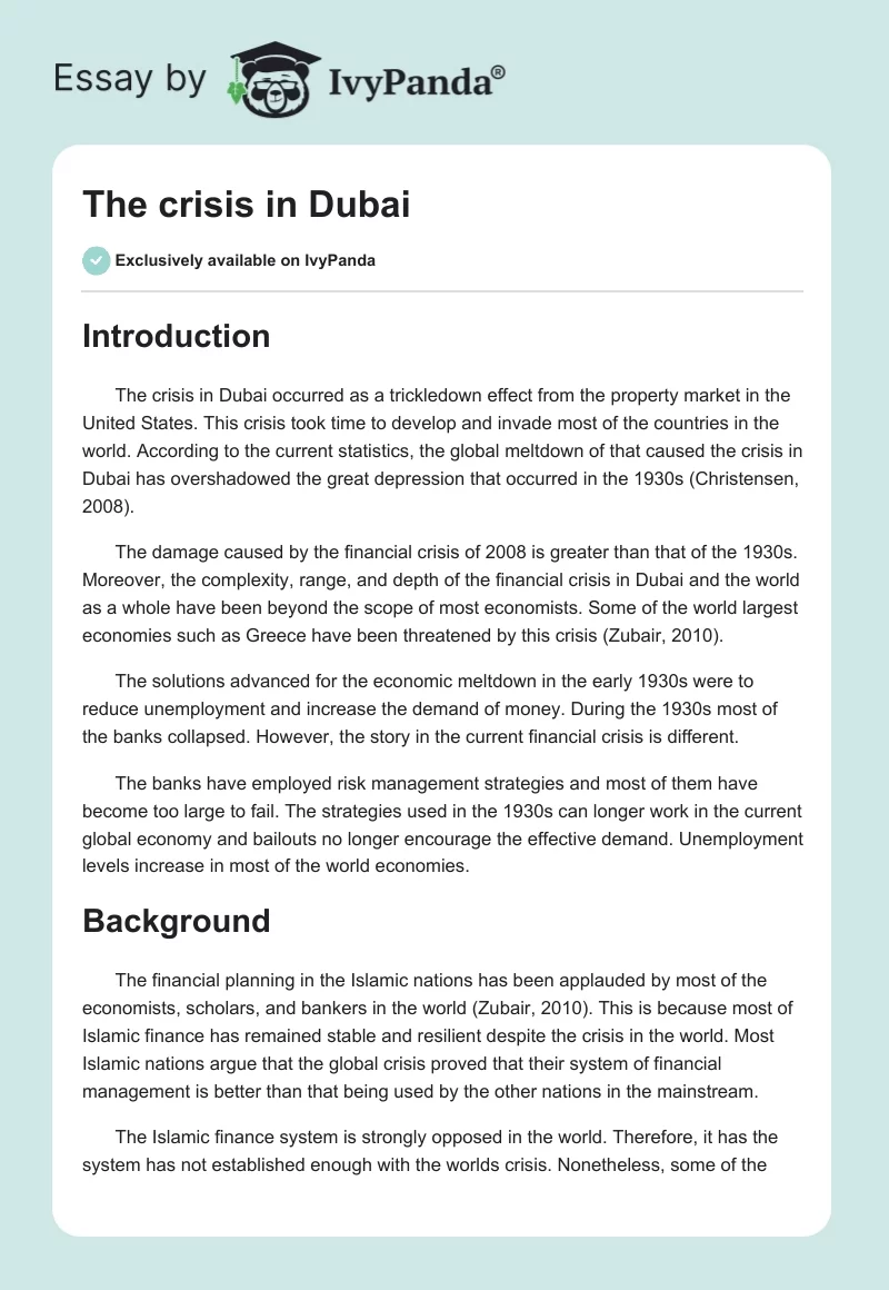 The crisis in Dubai. Page 1