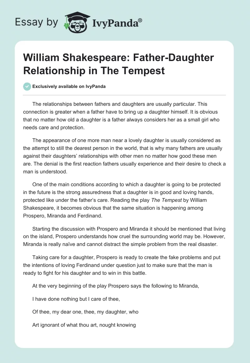 William Shakespeare: Father-Daughter Relationship in "The Tempest". Page 1