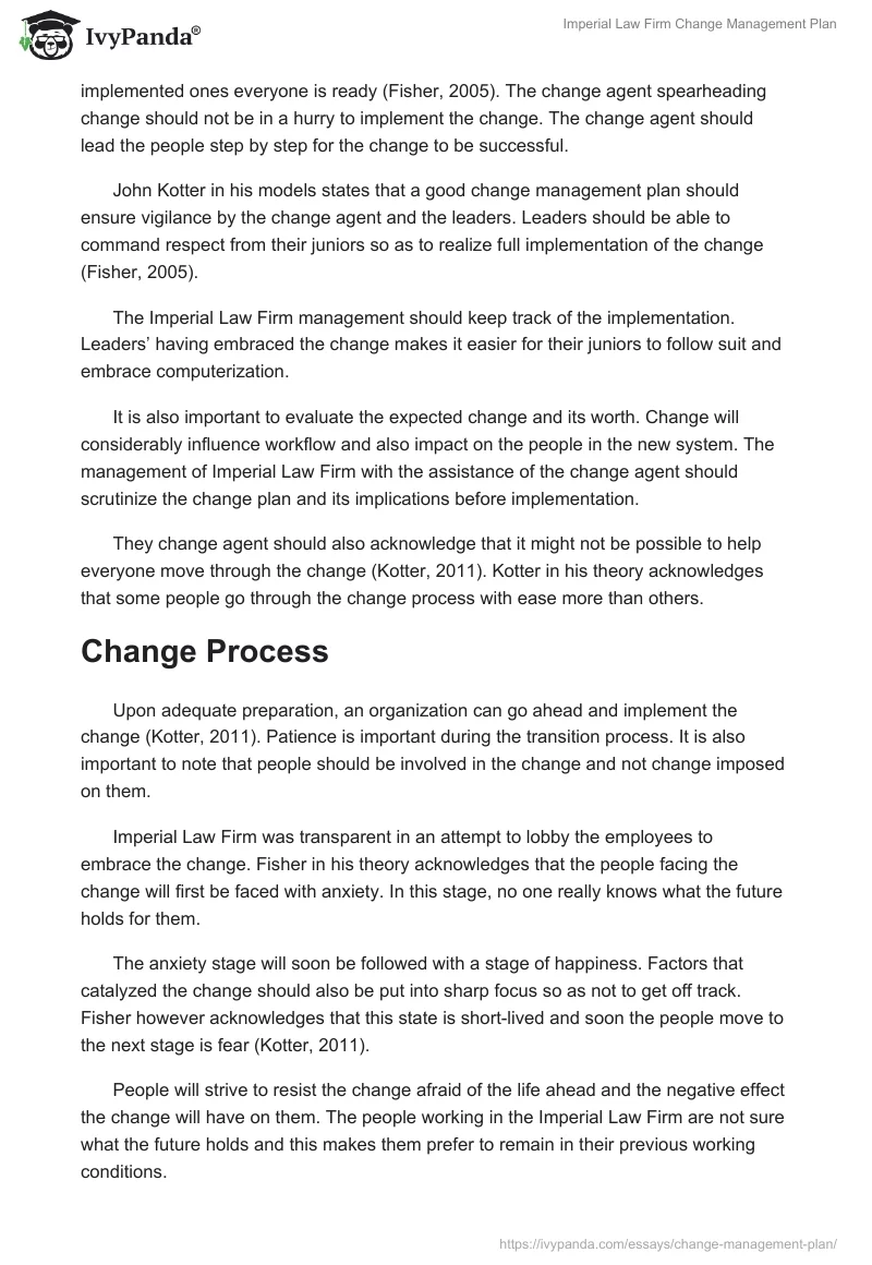 Imperial Law Firm Change Management Plan. Page 3