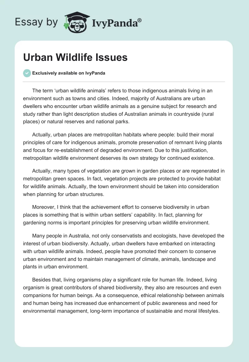 Urban Wildlife Issues. Page 1