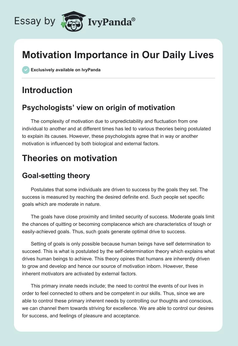 Motivation Importance in Our Daily Lives. Page 1