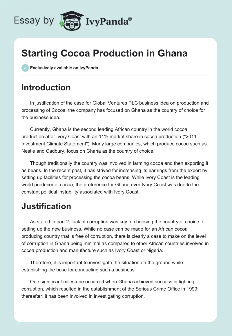 Starting Cocoa Production in Ghana. Page 1