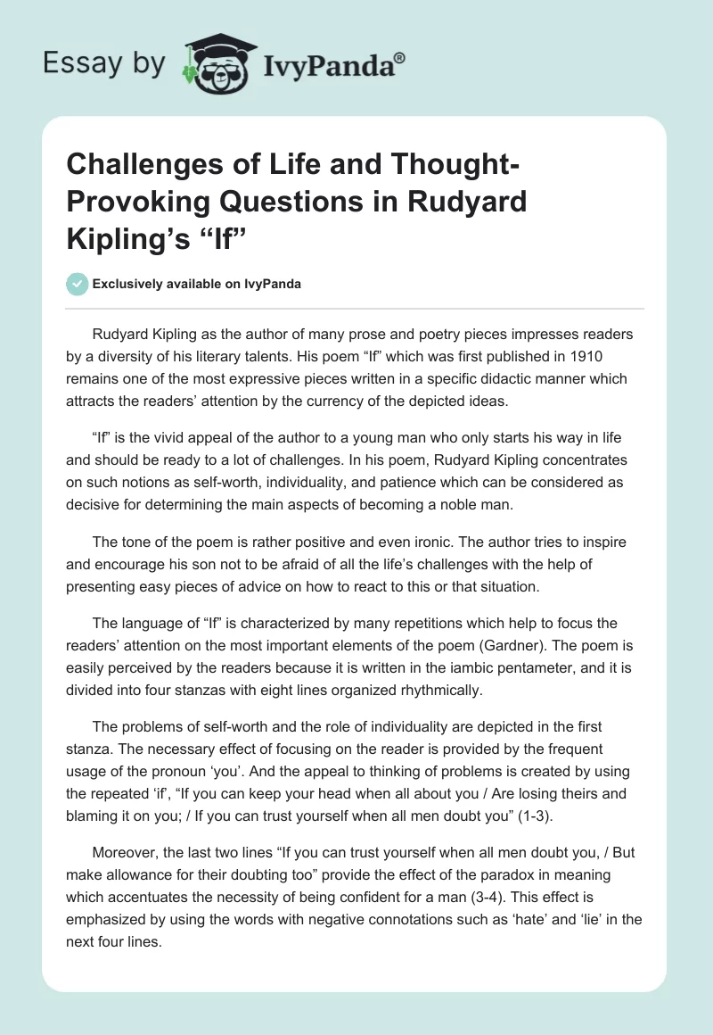 Challenges of Life and Thought-Provoking Questions in Rudyard Kipling’s “If”. Page 1