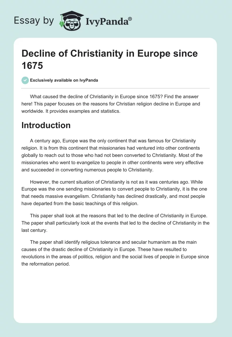 Decline of Christianity in Europe Since 1675. Page 1