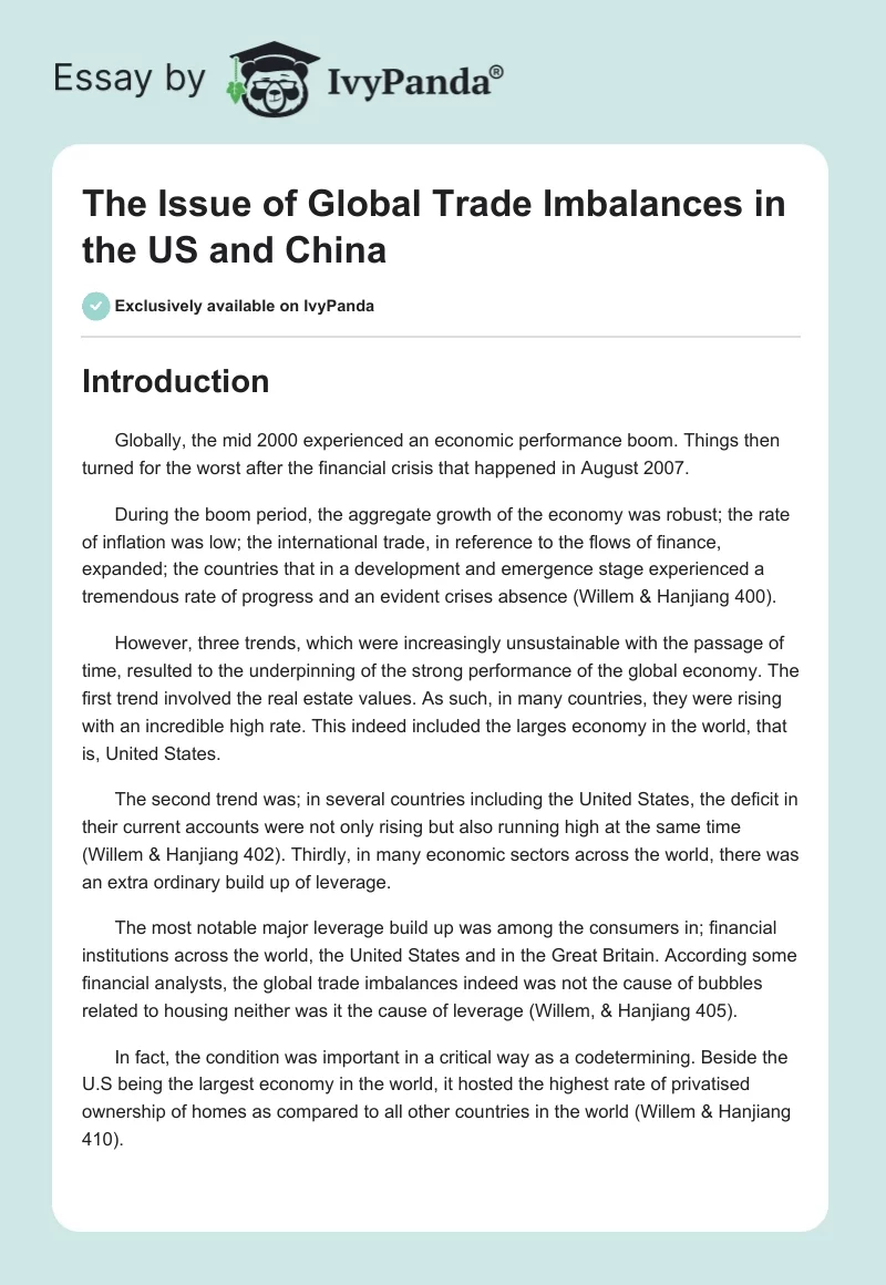 The Issue of Global Trade Imbalances in the US and China. Page 1