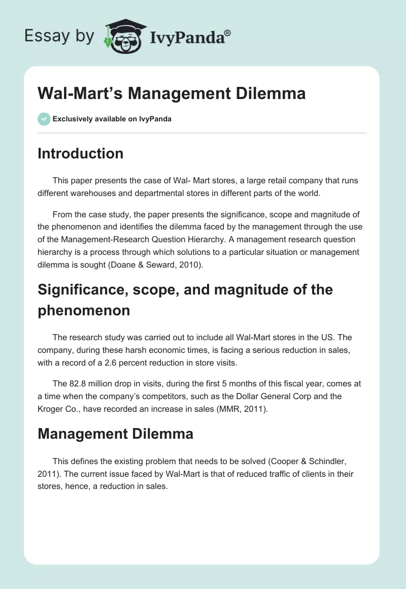 Wal-Mart’s Management Dilemma. Page 1